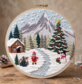 Winter Landscape Embroidery Kit for Beginners, Christmas Mountain Needlework Set, Snowy Cabin DIY Em