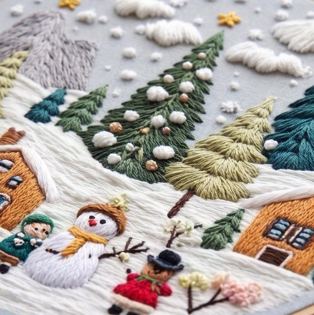 Christmas Fireplace Embroidery Kit for Beginners, Cozy Holiday Needlework Set, Winter DIY Embroidery
