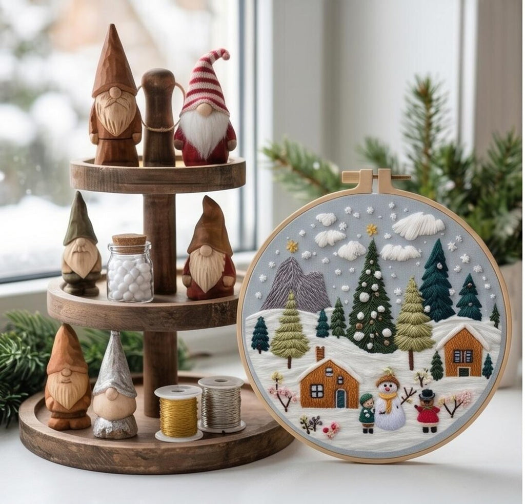 Christmas Fireplace Embroidery Kit for Beginners, Cozy Holiday Needlework Set, Winter DIY Embroidery