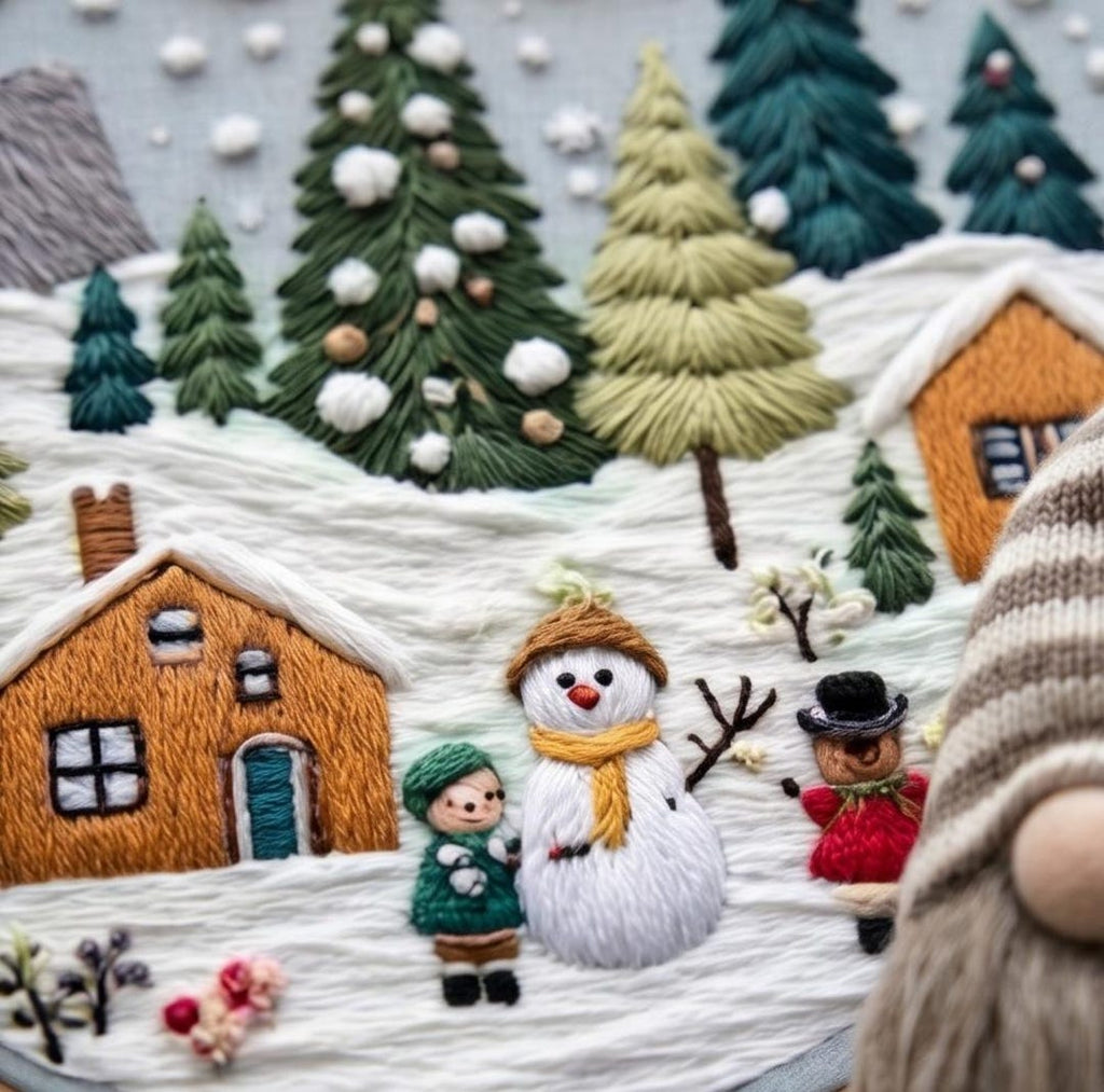 Christmas Fireplace Embroidery Kit for Beginners, Cozy Holiday Needlework Set, Winter DIY Embroidery