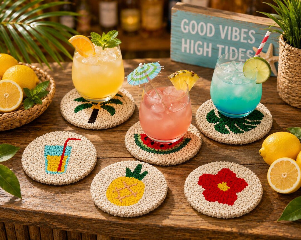 Punch Needle Coaster Kit for Beginners, DIY Tufting Coaster Set, Punch Needle Embroidery Kit, Rug Mu