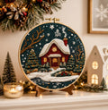Winter Cottage Embroidery Kit for Beginners, DIY Christmas Embroidery Kit, Snowy Cabin Needlepoint K