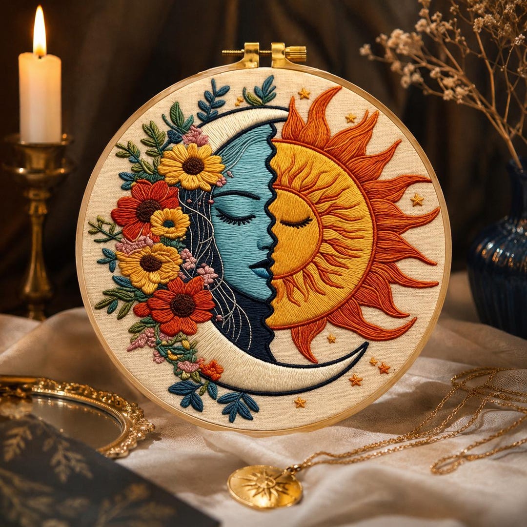Sun and moon embroidery kit materials