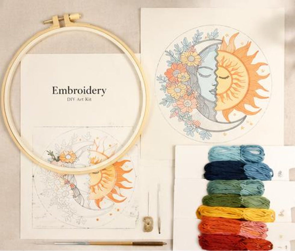 Sun and moon embroidery kit display