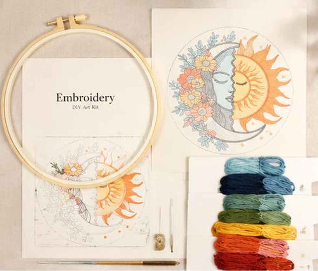 Sun and moon embroidery kit display