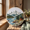 Mountain lake embroidery kit finished piece