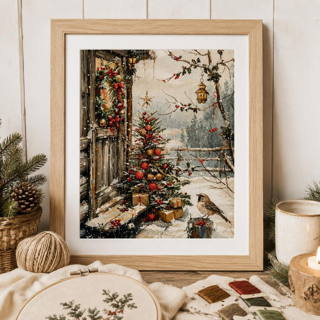 Christmas Cross Stitch Kit for Beginners, Winter Cottage Counted Cross Stitch Kit, Holiday Needlewor