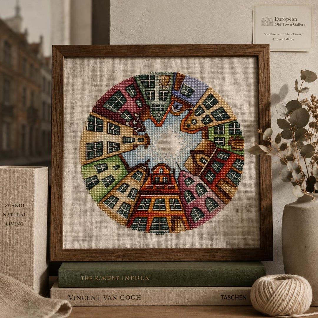 City Architecture Cross Stitch Kit, European Street Counted Cross Stitch Kit, Urban Landscape DIY Ne