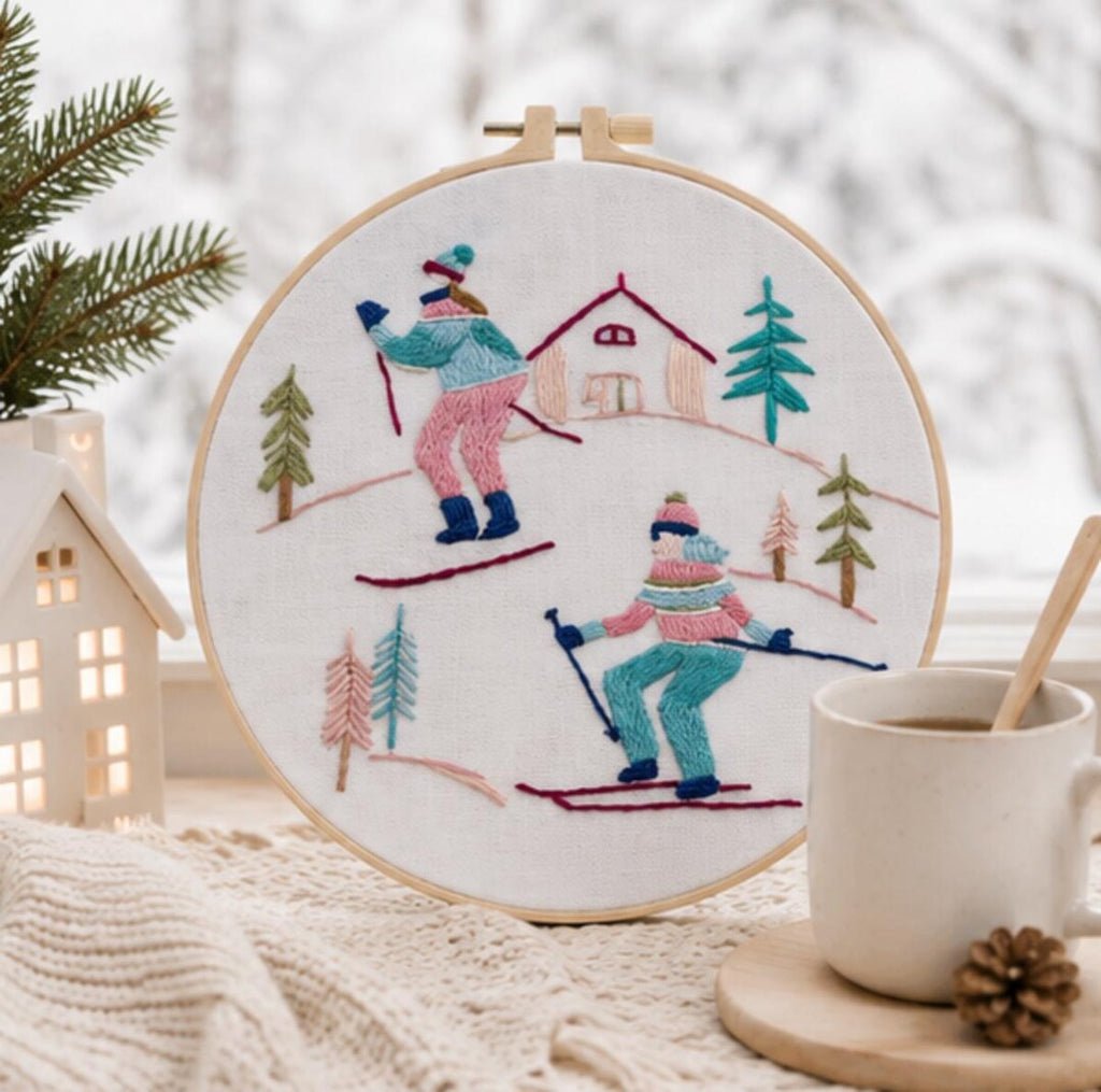 Ski Embroidery Kit for Beginners, Winter Sports DIY Embroidery Kit, Skiing Needlepoint Kit, Cozy Mou