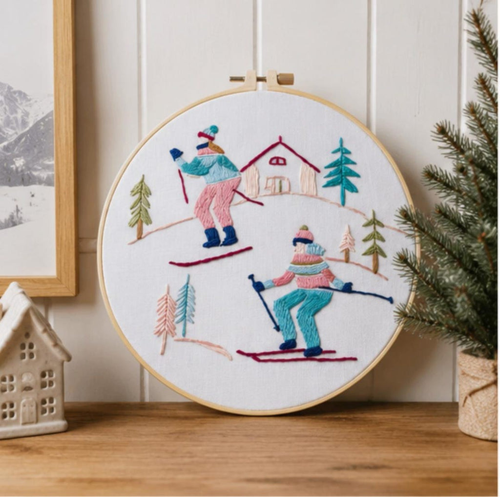 Ski embroidery kit finished piece