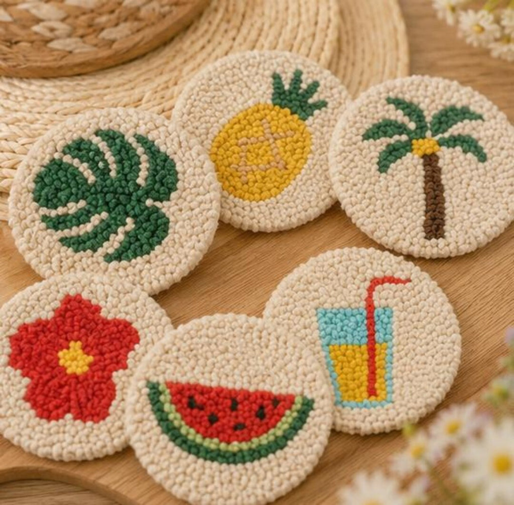 Punch Needle Coaster Kit for Beginners, DIY Tufting Coaster Set, Punch Needle Embroidery Kit, Rug Mu