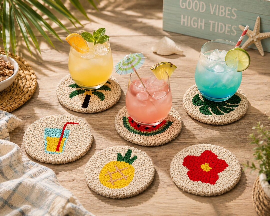 Punch Needle Coaster Kit for Beginners, DIY Tufting Coaster Set, Punch Needle Embroidery Kit, Rug Mu