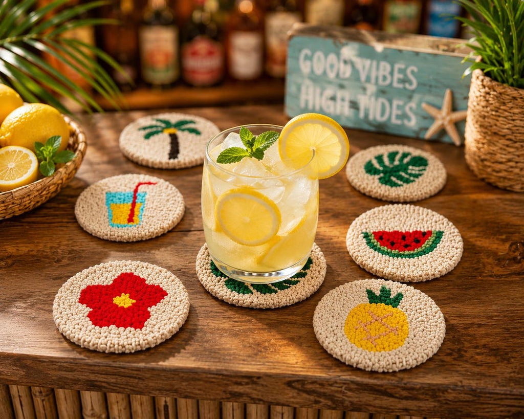 Punch Needle Coaster Kit for Beginners, DIY Tufting Coaster Set, Punch Needle Embroidery Kit, Rug Mu