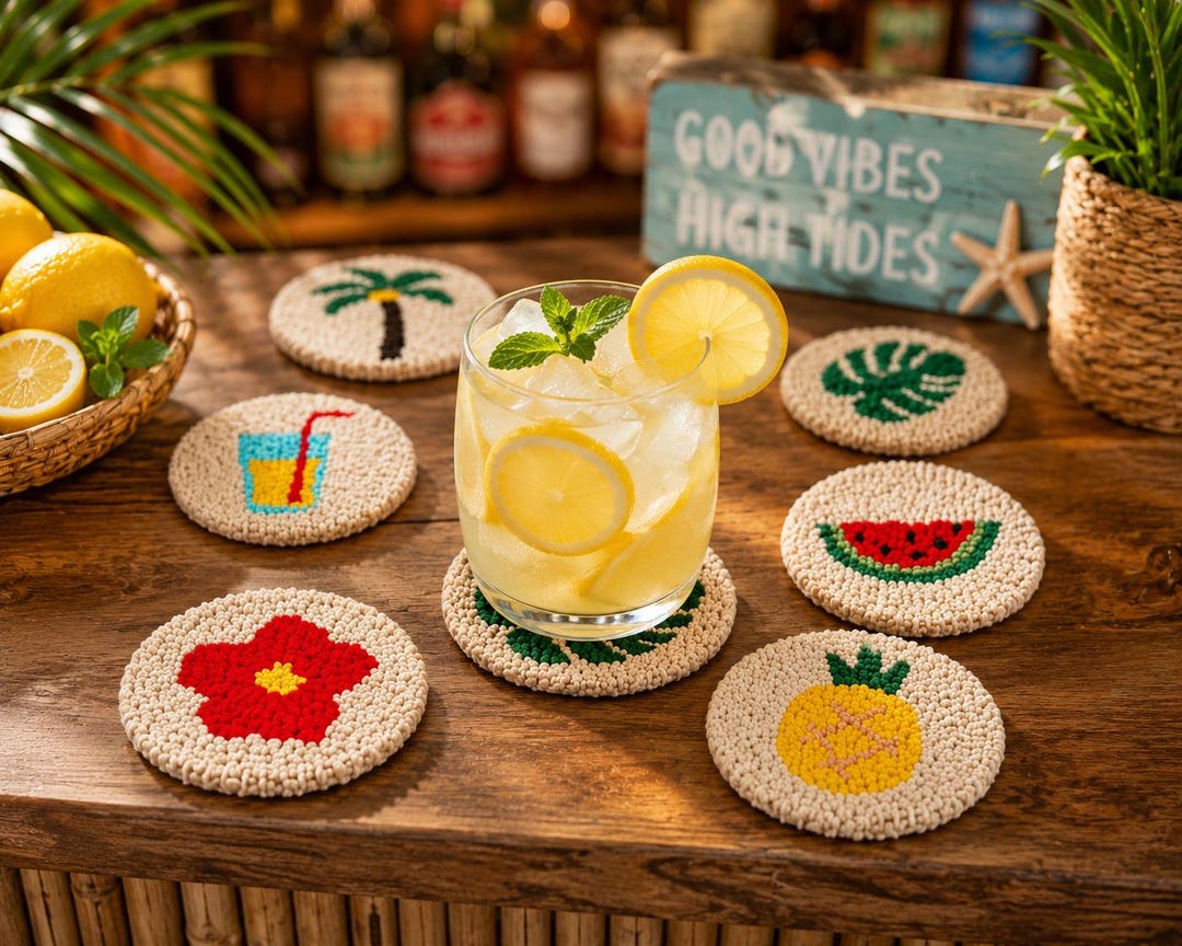 Punch Needle Coaster Kit for Beginners, DIY Tufting Coaster Set, Punch Needle Embroidery Kit, Rug Mu