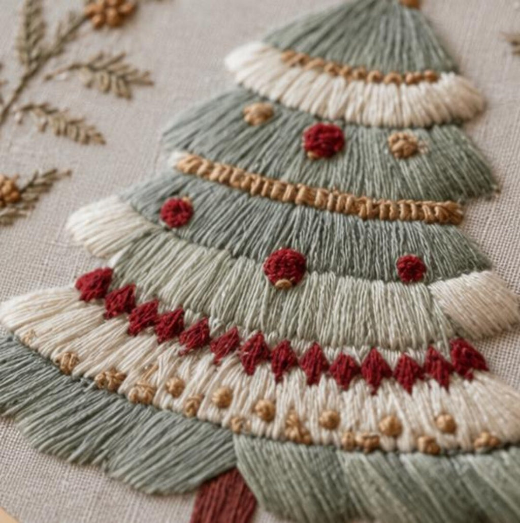 DIY Christmas Tree Embroidery Kit, Beginner Needlepoint Kit, Holiday Embroidery Pattern, Winter Wall