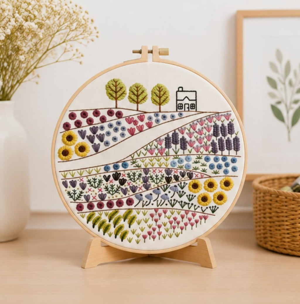 Wildflower meadow embroidery hoop art