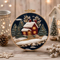 Winter Cabin Embroidery Kit for Beginners, DIY Christmas Embroidery Kit, Snowy Cottage Needlepoint K