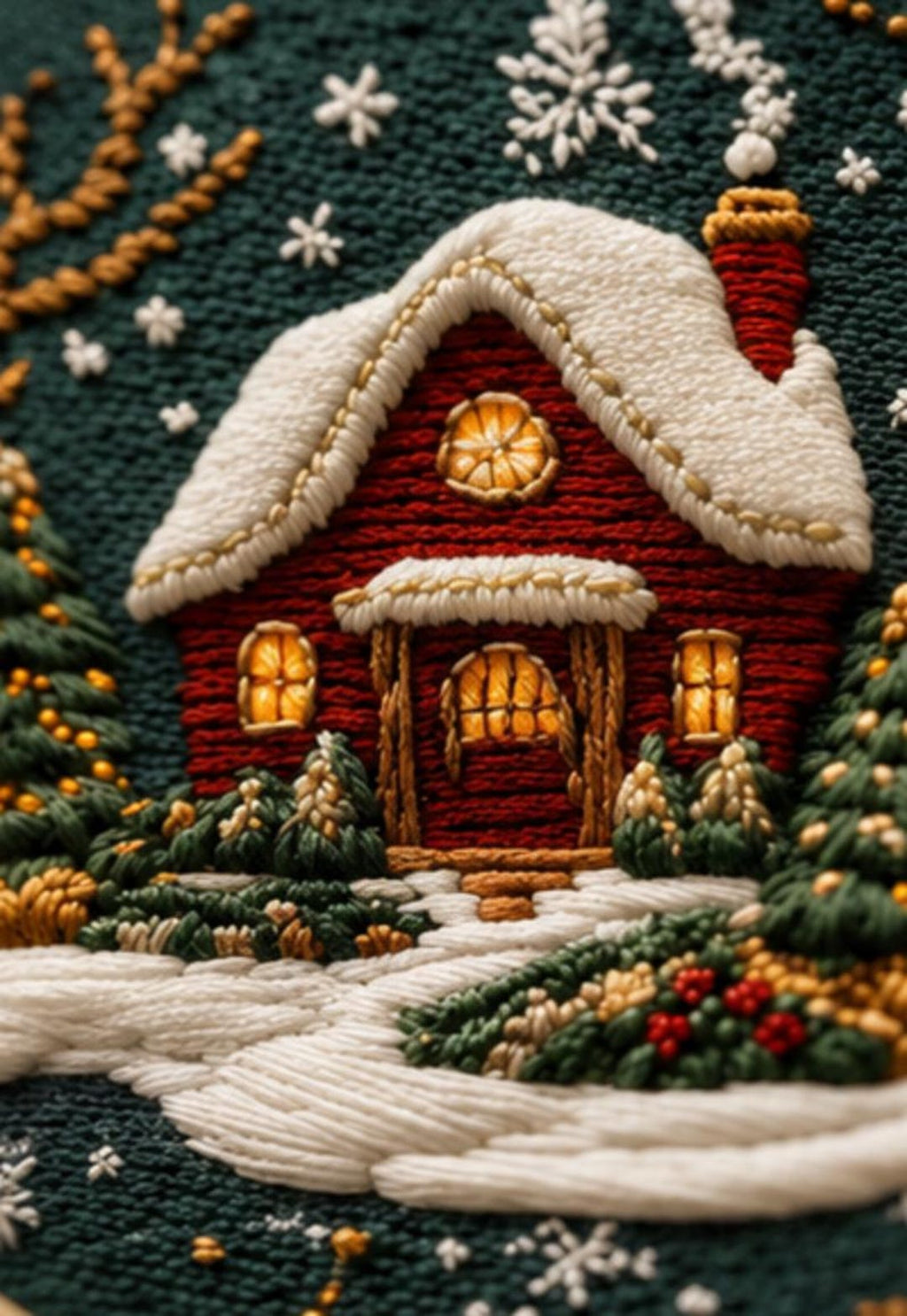 Winter Cottage Embroidery Kit for Beginners, DIY Christmas Embroidery Kit, Snowy Cabin Needlepoint K