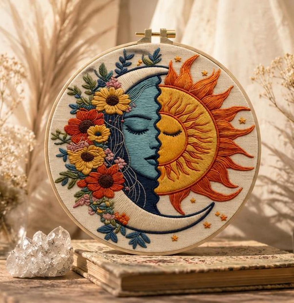 Sun and moon embroidery pattern detail