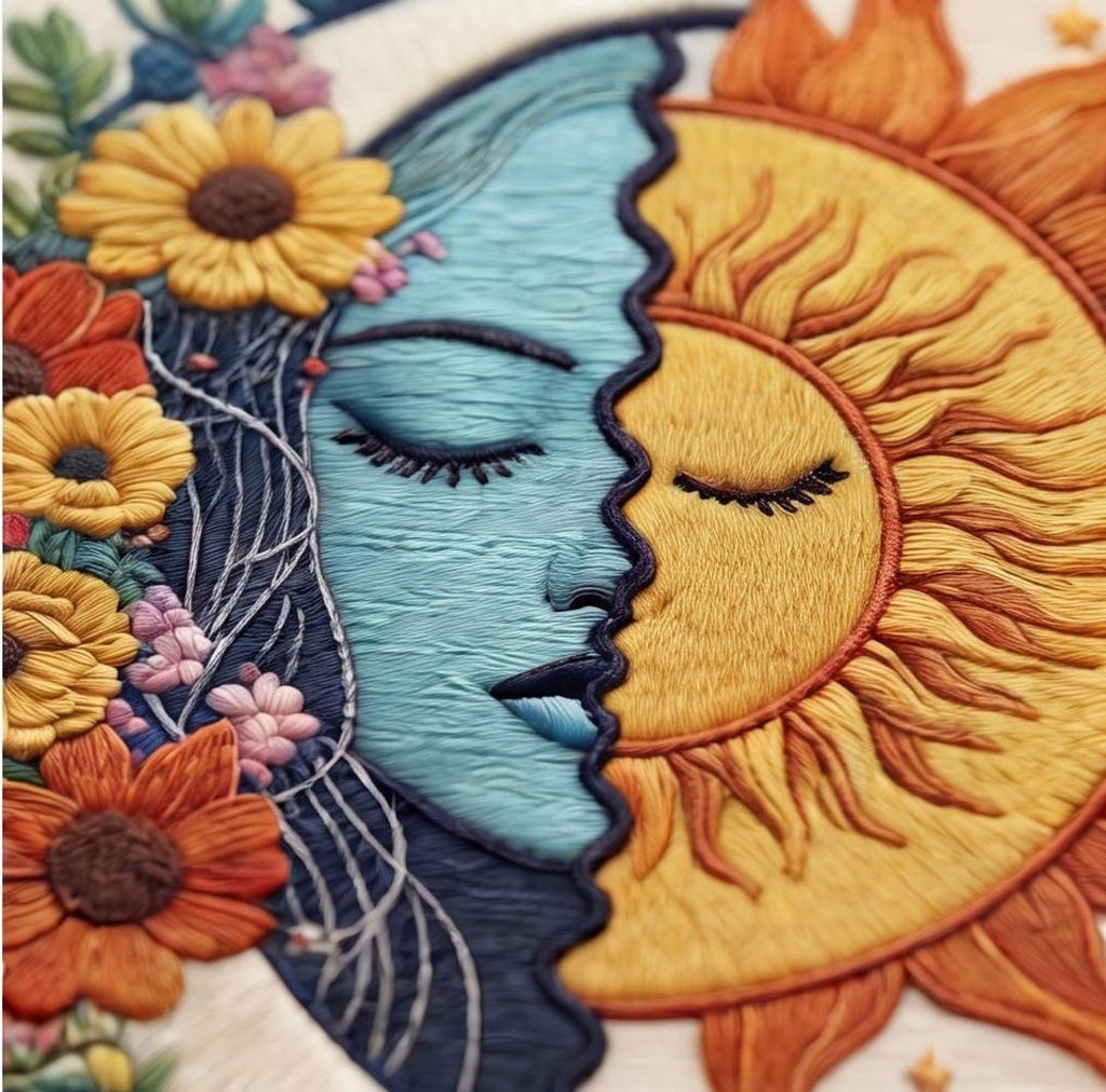 Sun and moon embroidery finished piece