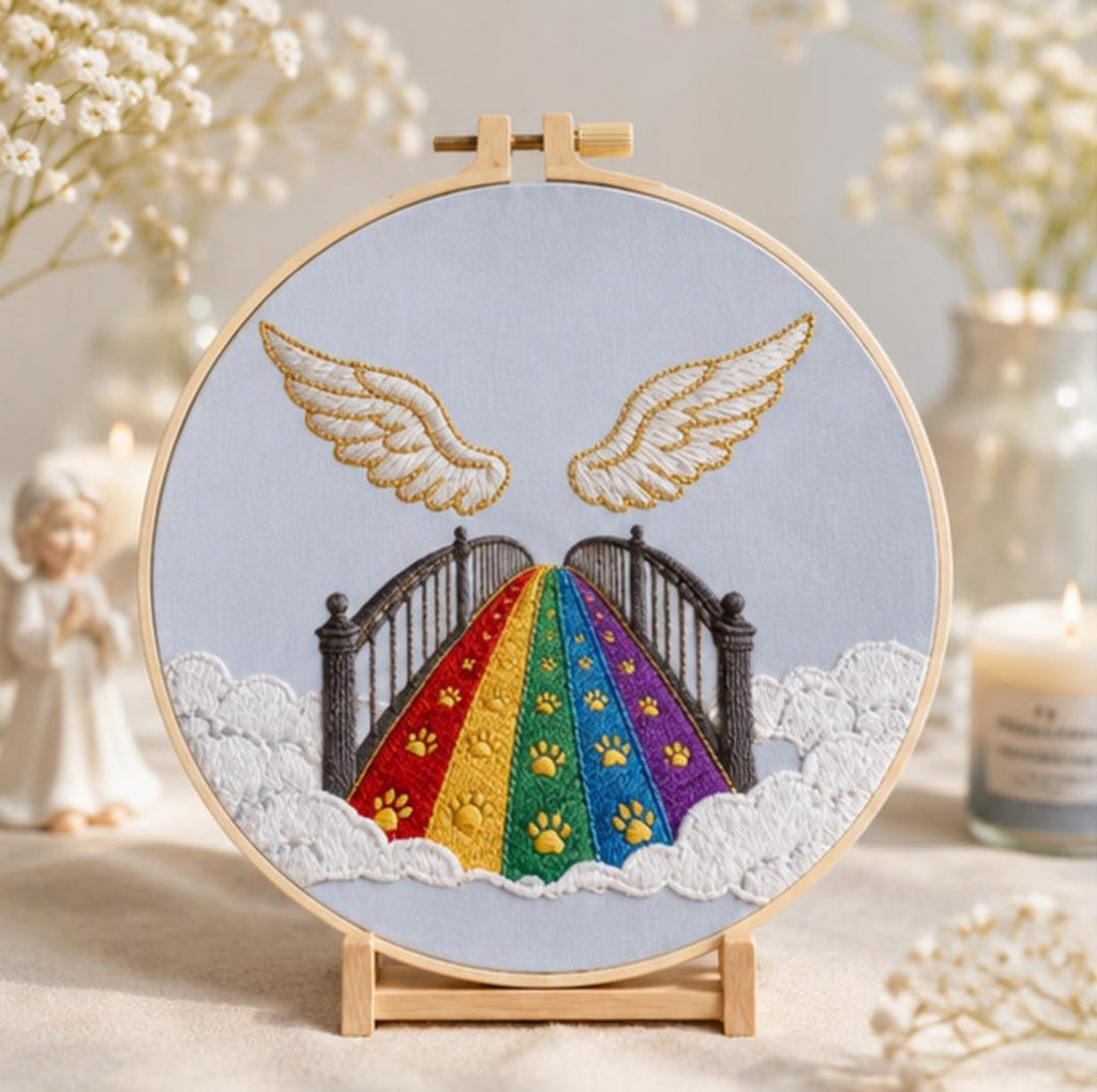 Rainbow bridge pet memorial embroidery hoop