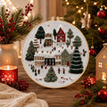 Christmas Village Embroidery Kit, Winter Cross Stitch Kit for Beginners, Snowy Cottage DIY Embroider
