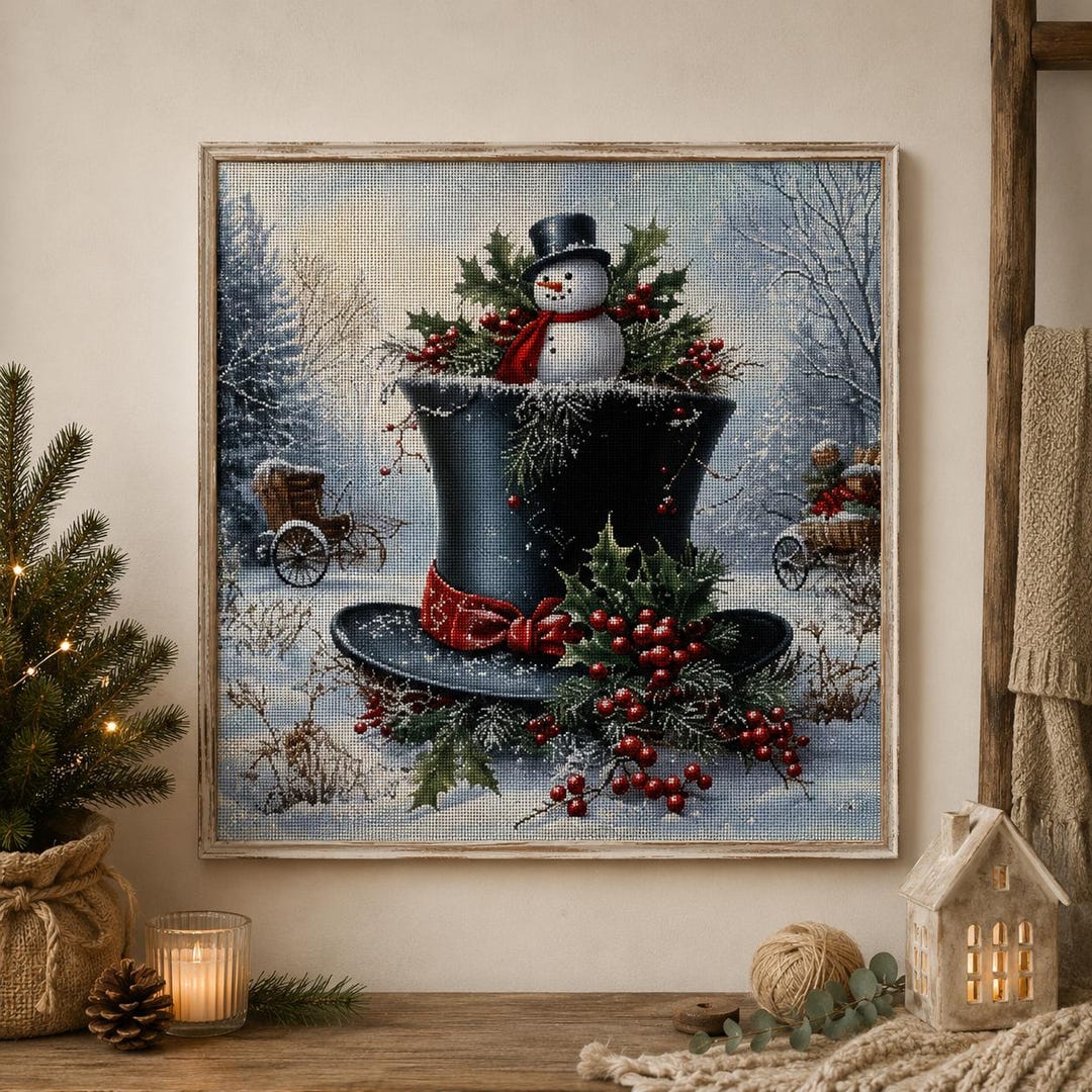 Snowman Cross Stitch Kit for Beginners, Winter Counted Cross Stitch Kit, Christmas Needlework DIY, H