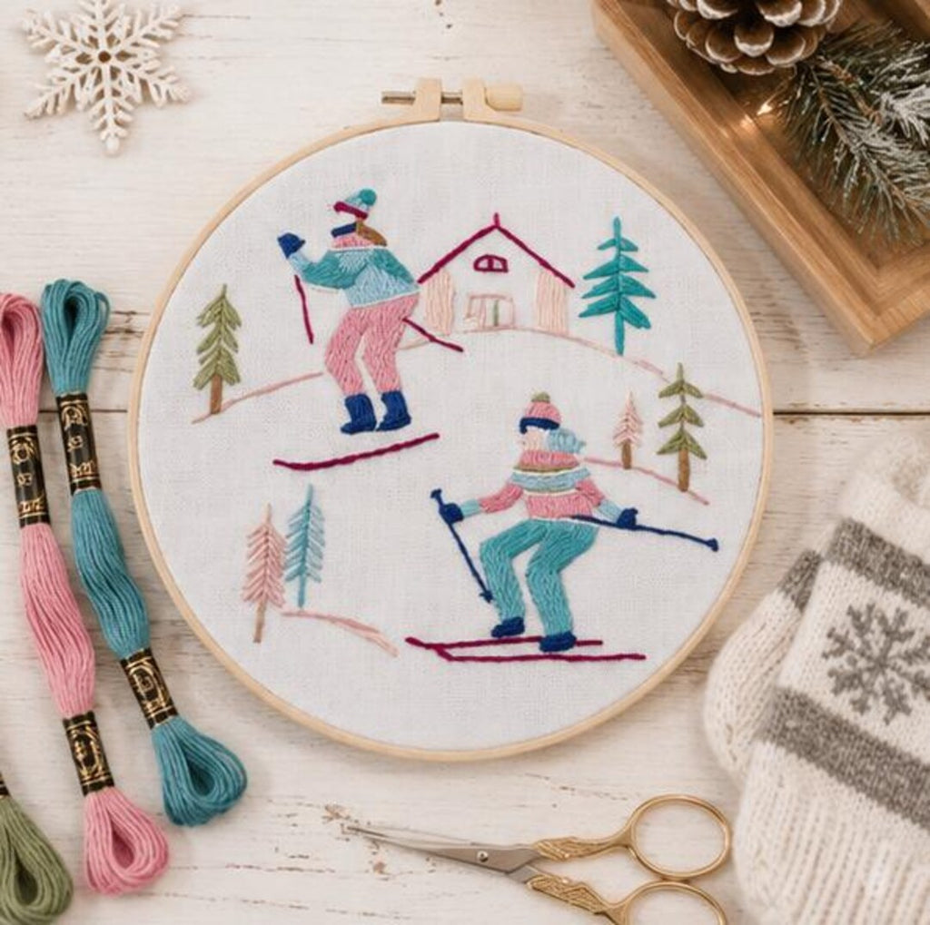 Ski Embroidery Kit for Beginners, Winter Sports DIY Embroidery Kit, Skiing Needlepoint Kit, Cozy Mou