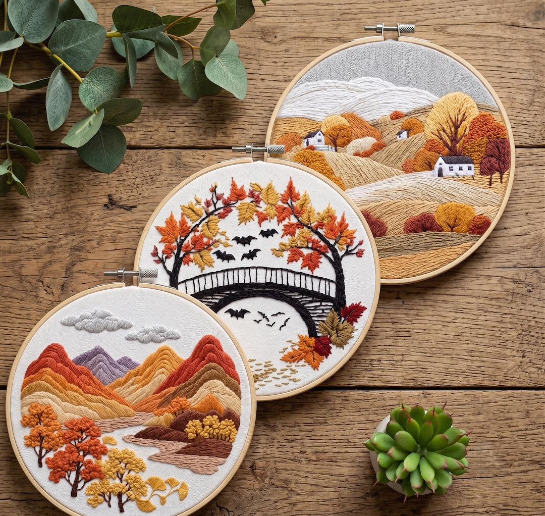 3 pack autumn landscape embroidery kit set
