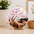 Cherry blossom cottage embroidery kit finished hoop art