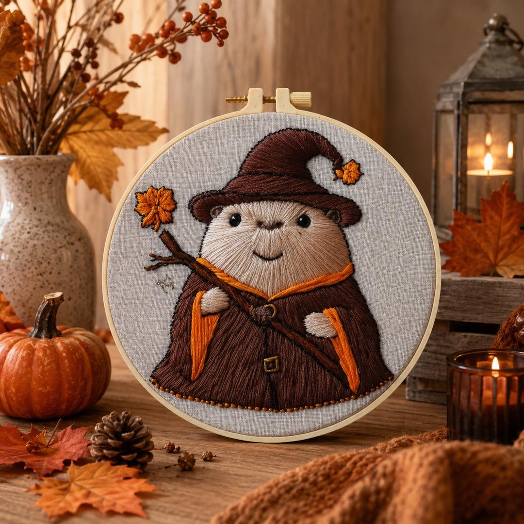 Wizard embroidery kit finished hoop art