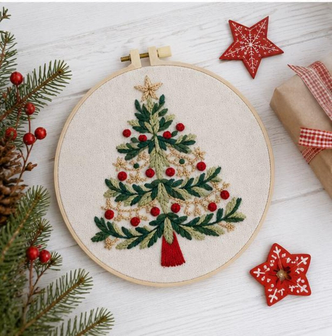 Christmas Embroidery Kit, Christmas Tree Cross Stitch Kit, Beginner DIY Holiday Embroidery, Handmade