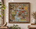 Primitive Americana Cross Stitch Kit, Hawk Run Hollow Folk Sampler, Vintage Map Embroidery