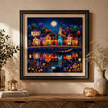 Fantasy Village Cross Stitch Kit, Stamped Cross Stitch Kit, Colorful Lakeside Embroidery, Night Land