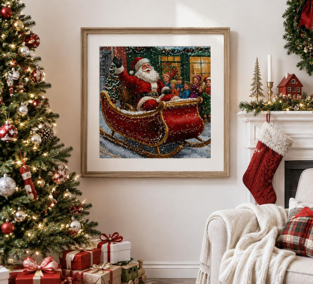 Santa Claus Cross Stitch Kit, Christmas Embroidery Kit, Stamped Needlework Kit, Winter DIY Decor, 40