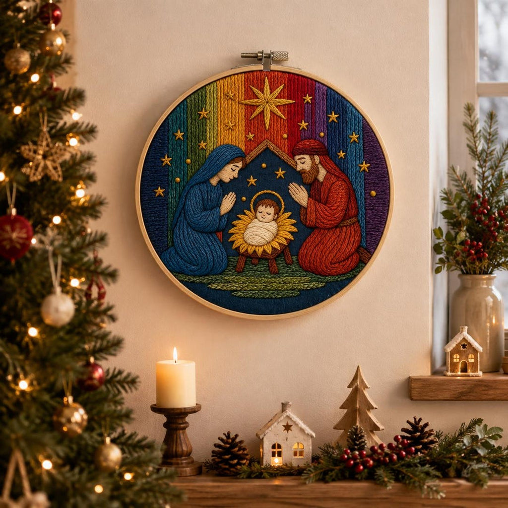 Nativity Embroidery Kit, Christmas Embroidery Kit for Adults, Holy Family Needlework, DIY Christian 