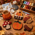Fall Punch Needle Kit, 6 Coaster Embroidery Kit, Pumpkin Mushroom DIY Craft, Beginner Punch Needle K