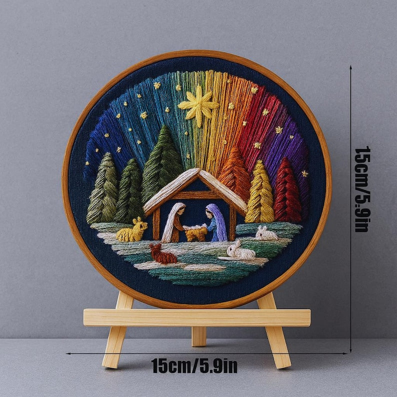 Holy family nativity embroidery kit pre-printed pattern