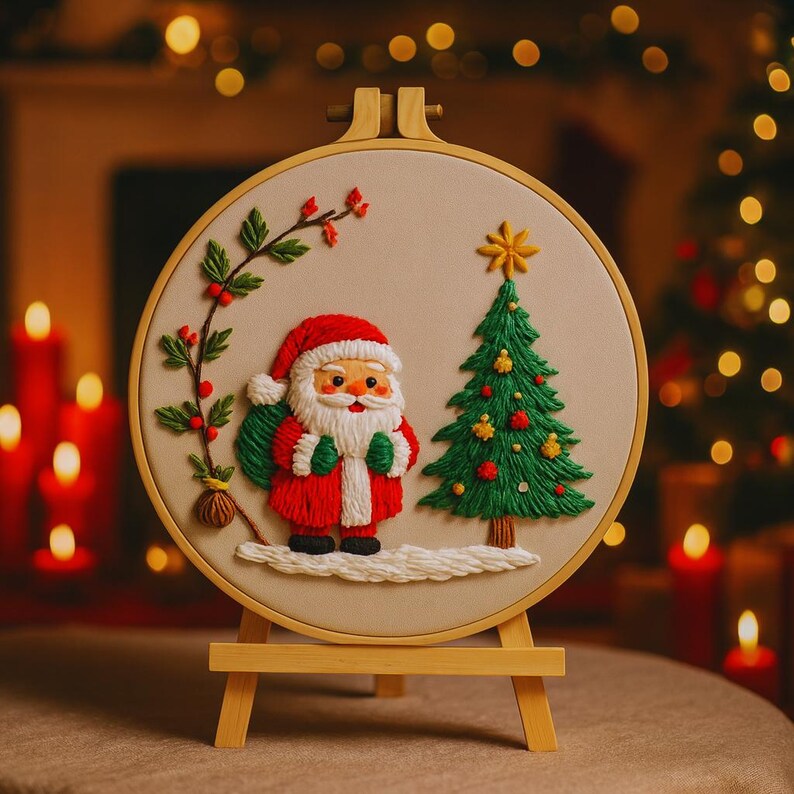 Santa Claus embroidery hoop close-up