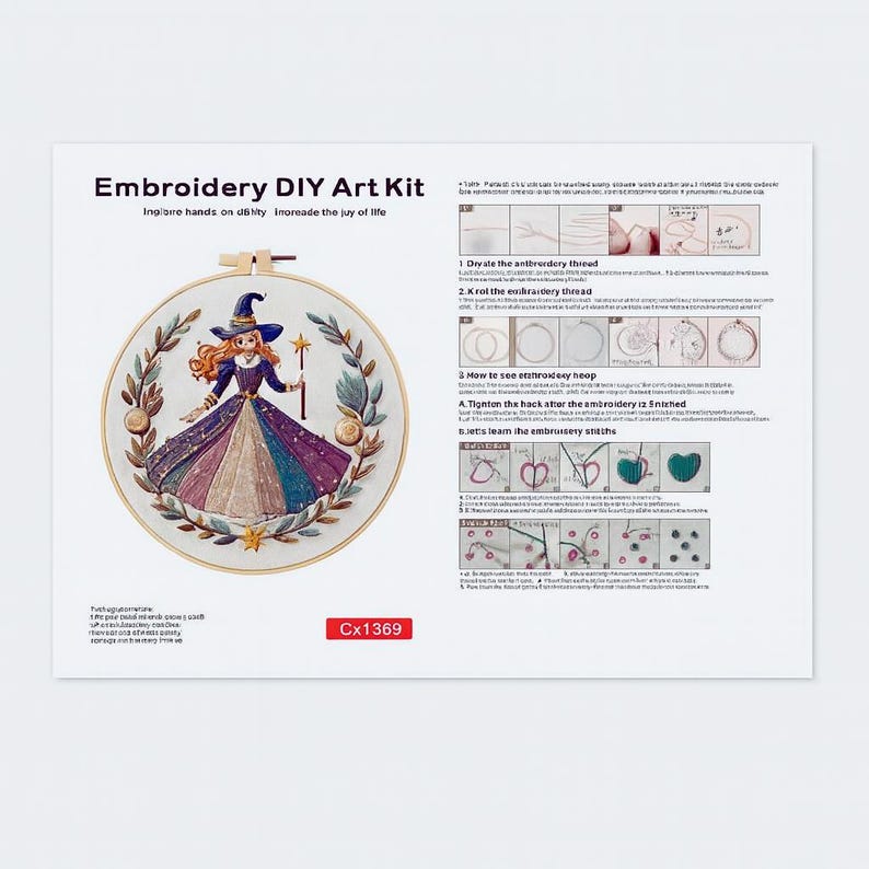 Witch embroidery kit close-up