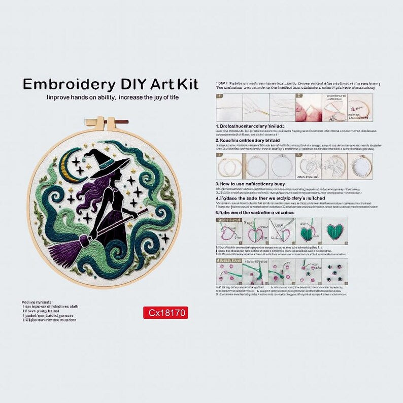 Witch embroidery kit hoop styled