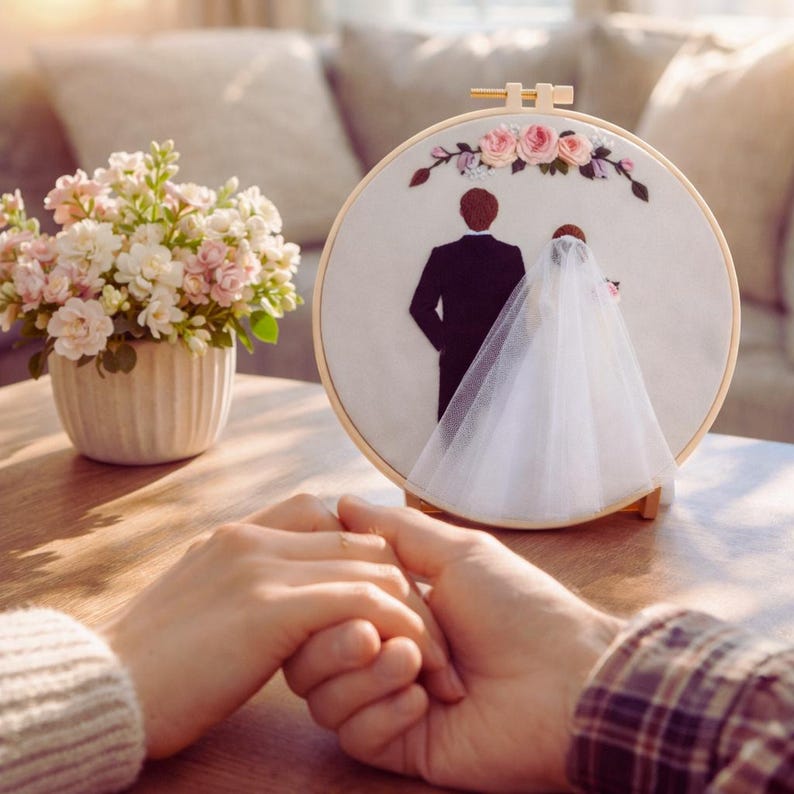 Wedding punch needle kit bride and groom design