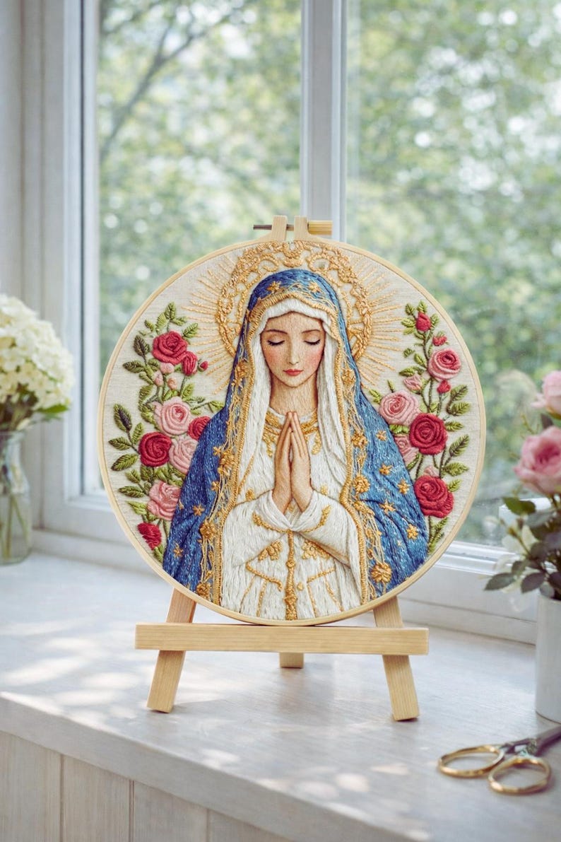 Virgin Mary embroidery kit supplies