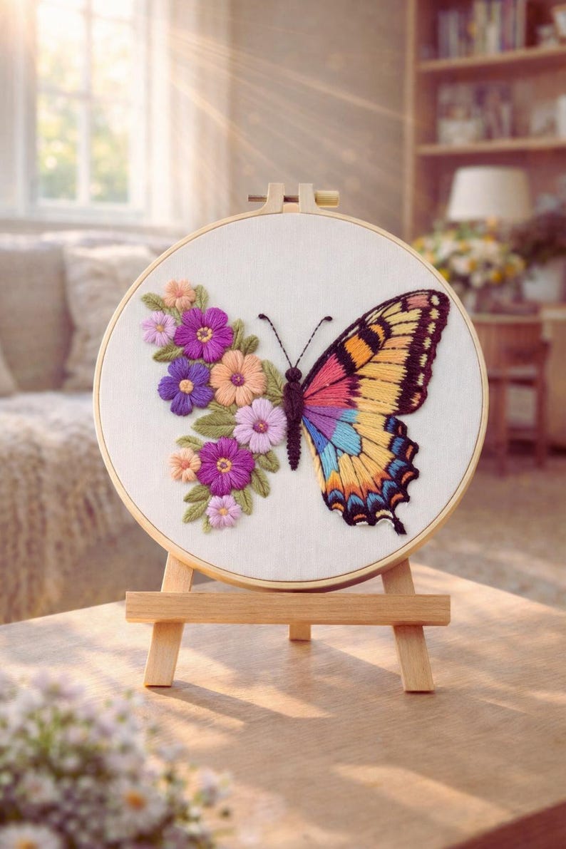 Butterfly embroidery kit fabric and hoop