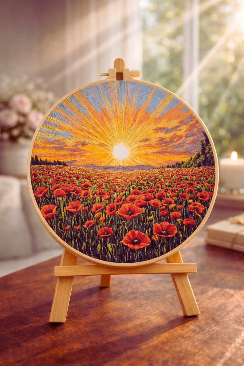 Poppy field embroidery kit contents