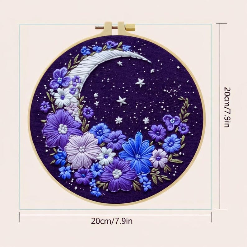 Moon flowers embroidery pattern detail