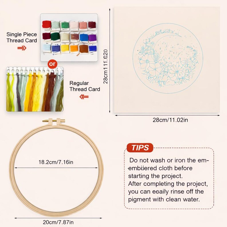 Moon flowers embroidery kit styled decor