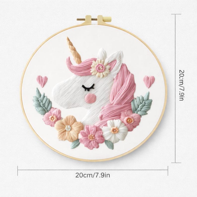 Unicorn embroidery kit contents and materials
