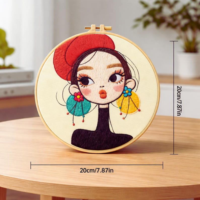 Girl portrait embroidery kit materials