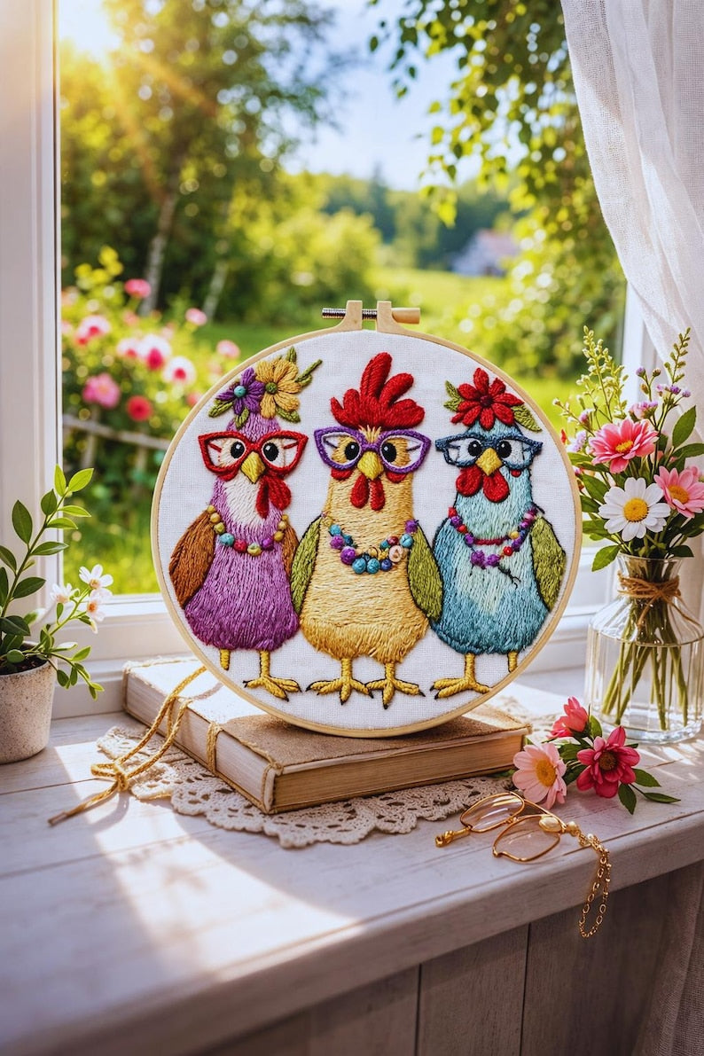 Farmhouse rooster embroidery kit supplies